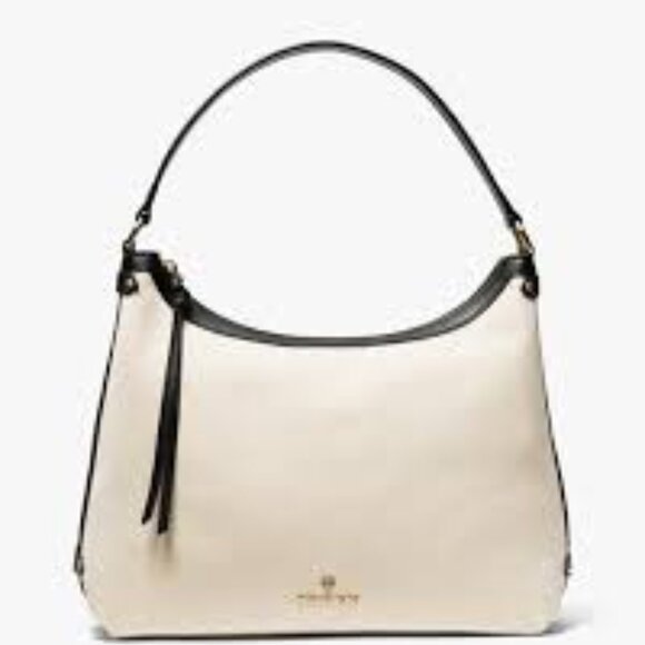 SALE! ✅ Michael Kors MAEVE Large Hobo Bag Natural / Black⭐ NWT - Picture 1 of 12